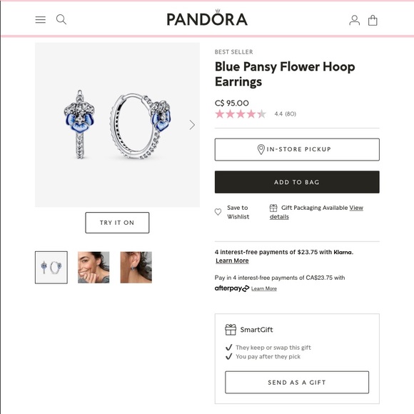 PANDORA BLUE PANSY FLOWER HOOP EARRINGS - Picture 6 of 8